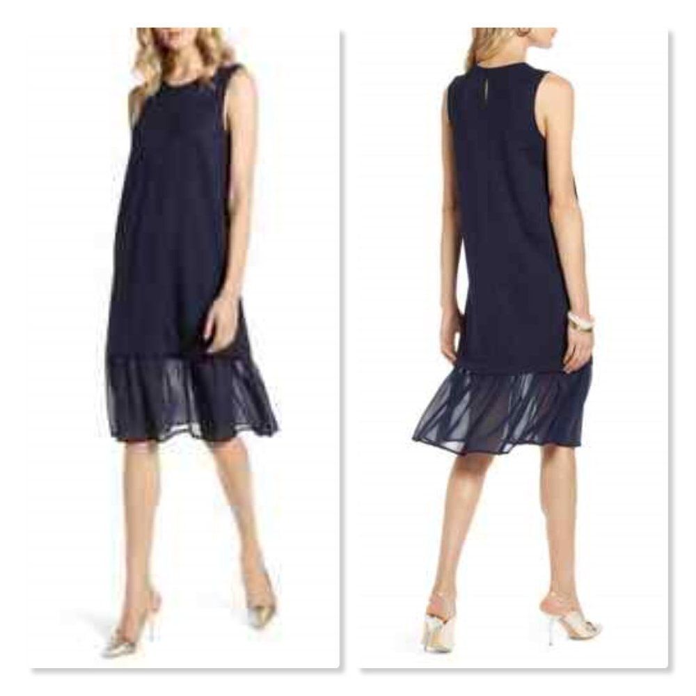 Halogen Chiffon Hem Ponte Knit Dress size Medium in Black